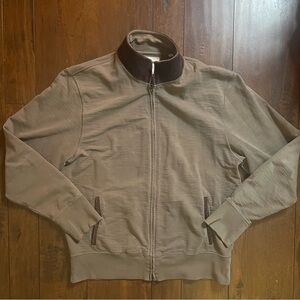 Billy Reid men’s XL full zip mock neck jacket suede trim casual layer brown